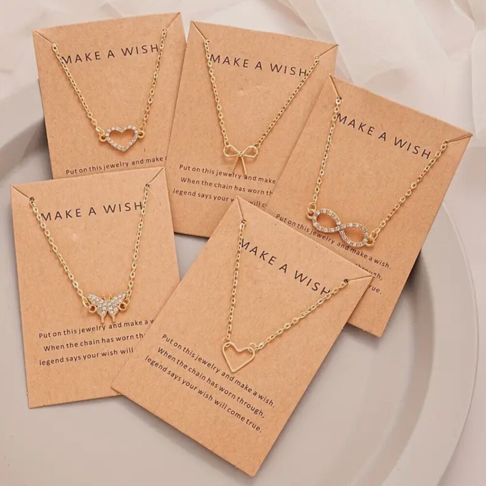 Women's Pendant Golden Necklace Butterfly Infinity Love Rhinestone